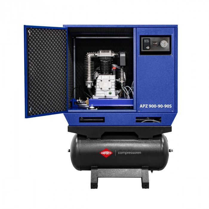 Tichý dvoupístový kompresor APZ 900-90-90S 10 bar 7.5 HP/5.5 kW 611 l/min 2x90 l - trojúhelníkovo-hvězdicové zapojení - NOVINKA
