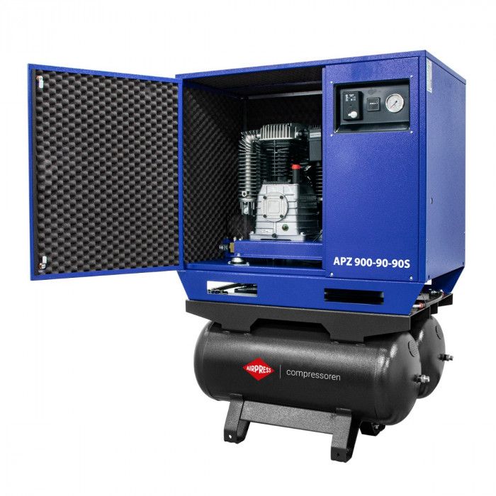 Tichý dvoupístový kompresor APZ 900-90-90S 10 bar 7.5 HP/5.5 kW 611 l/min 2x90 l - trojúhelníkovo-hvězdicové zapojení - NOVINKA