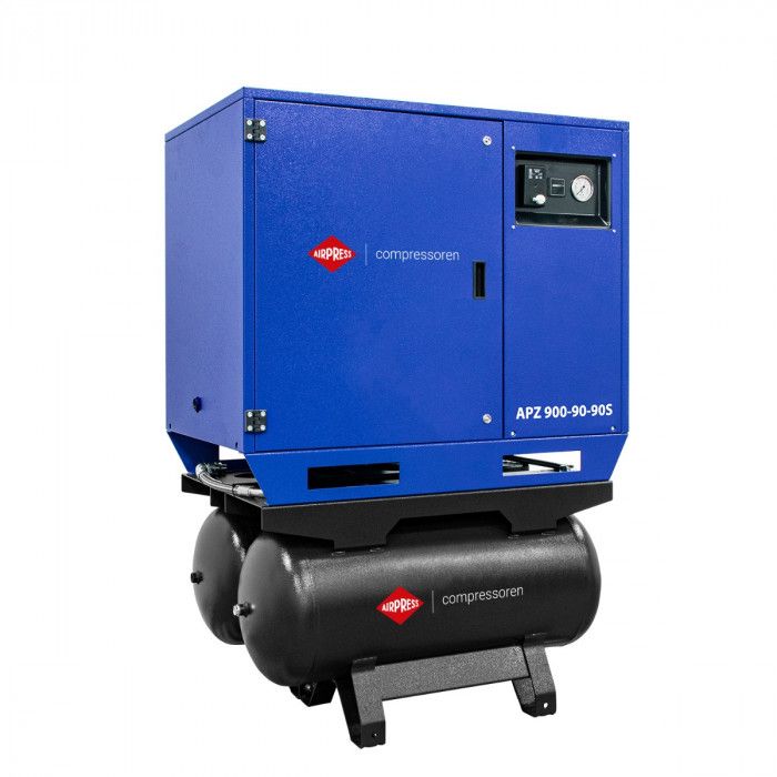 Tichý dvoupístový kompresor APZ 900-90-90S 10 bar 7.5 HP/5.5 kW 611 l/min 2x90 l - trojúhelníkovo-hvězdicové zapojení - NOVINKA