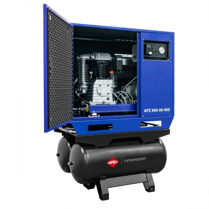 Tichý dvoupístový kompresor APZ 900-90-90S 10 bar 7.5 HP/5.5 kW 611 l/min 2x90 l - trojúhelníkovo-hvězdicové zapojení - NOVINKA